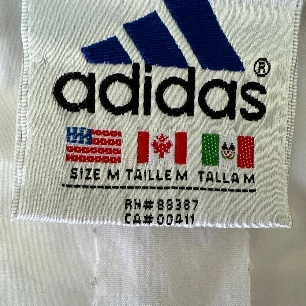 Vintage Adidas Mens White Navy Blue Striped Full Zip Hooded Windbreaker Jacket M